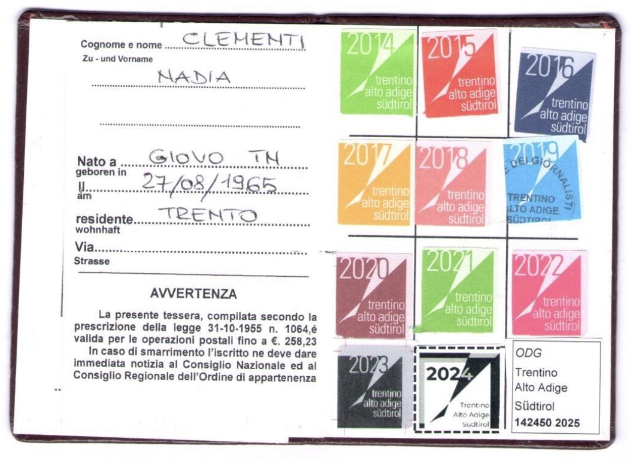 Tesserino dell’Albo dei Giornalisti Pubblicisti